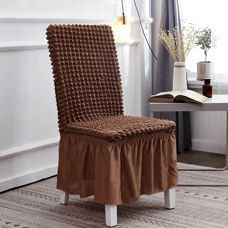 Легкий съемный эластичный Чехол для стула с юбкой чехлы для стульев пузырьковая клетчатая ткань обеденная накидка для сиденья для гостиницы банкета - Цвет: PFC1-4