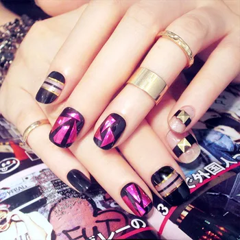 

24pcs Rose geometry False NailsTriangle Square Full Artificial Designs for women DIY with Glue Nail art