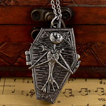 

New Black Tim Burton The Nightmare Before Christmas Quartz Pocket Watch Jack Skellington Chain Pendants Clock Women Men