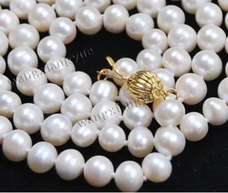 New 1016+ Long 32" 7-8mm Real Natural White Akoya Cultured Pearl Jewelry Necklace