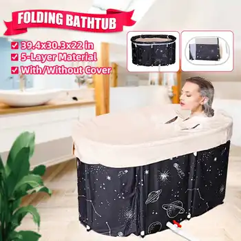 

Portable Bathtub Hot Tub Collapsible Household Tub SPA Bathtub Indoor Thickened Freestanding Foldable Adults Bathtub With Lid