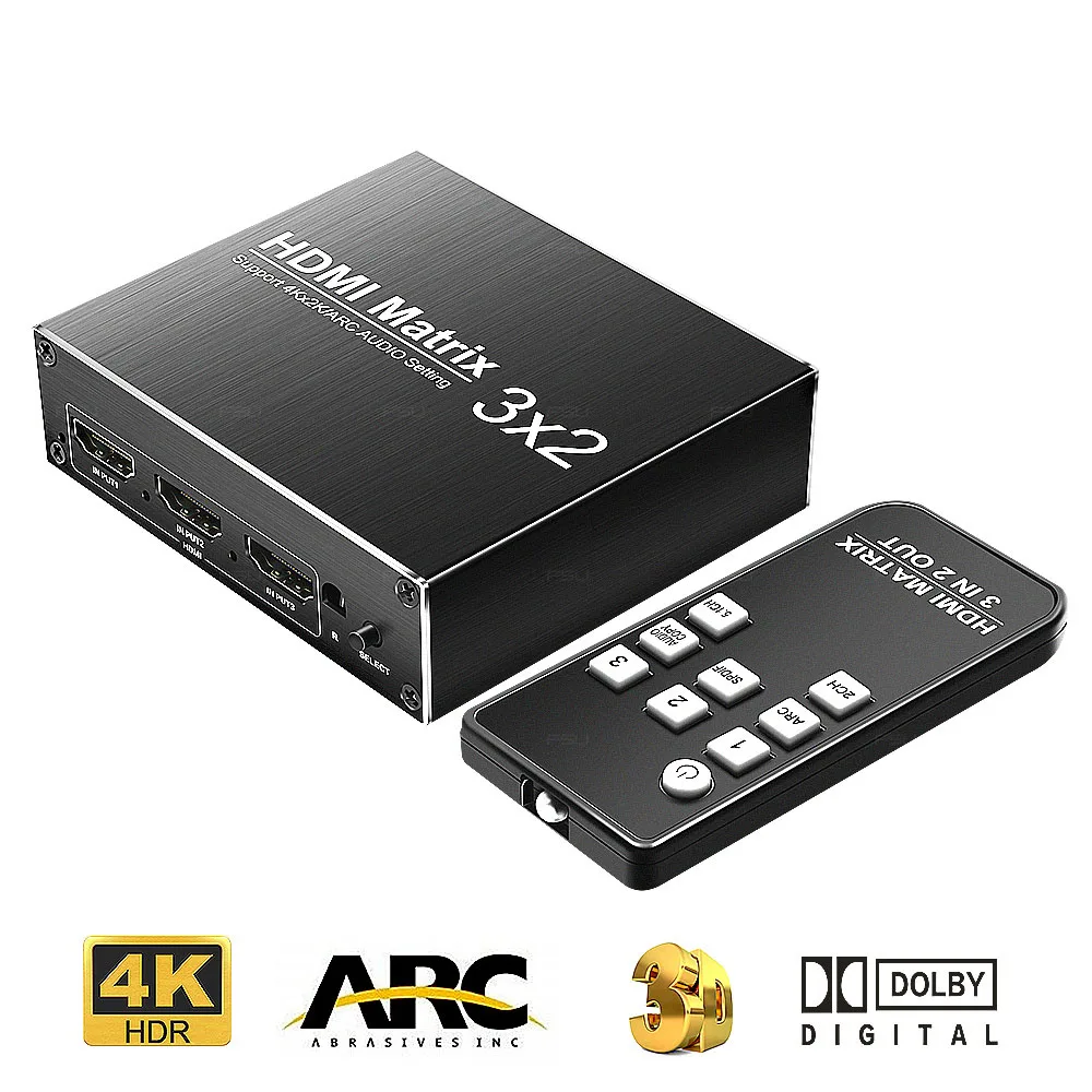 HDMI матрица 3 в 2 Выход HDMI коммутатор 2,0 4 к 60 Гц HDR HDCP1.4 3x2 аудио экстрактор ARC для xbox HDTV PS3 PS4 проектор