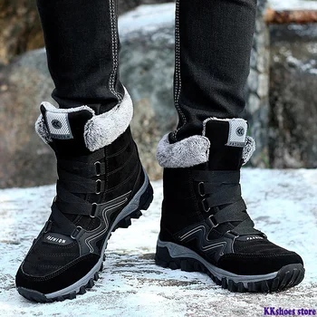 

Leather Men Boots Winter With Fur Super Warm Snow Boots Men Winter Work Casual Shoes Sneakers High Top Rubber Ankle Boots Female