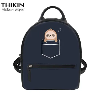 

THIKIN Funny Cartoon Sloth Pattern Backpack Women Mini Backpacks Girls PU Leather Bagpack Ladies Female Daypack Casual Rucksack