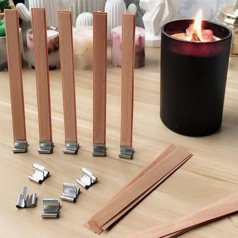 100 PCS 13x1.3cm Wooden Candle Wicks Smokeless Natural Wooden