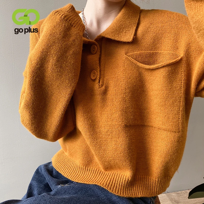 

GOPLUS Woman Sweaters Turn Down Collar Sweater Fall 2020 Women Oversized Pullovers Pull Femme Kobieta Swetry Vrouw Truien C10771