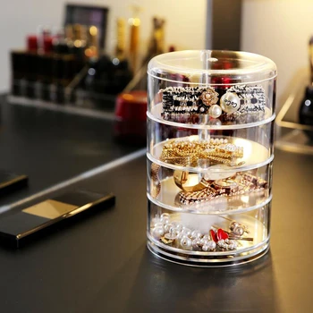 

cylindrical multi-layer convenient New cosmetic storage box with lid jewelry shelf holding box exquisite simple transparent