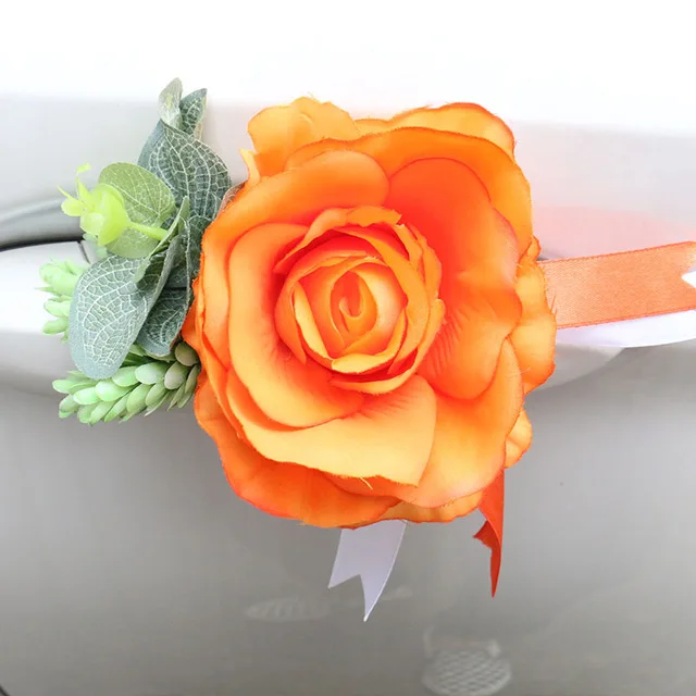 DIY свадебная декоративная ручка для двери автомобиля цветок корсаж ручной цветок аксессуары Шелковый венок на День святого Валентина гирлянда окно зеркало заднего вида - Цвет: 10