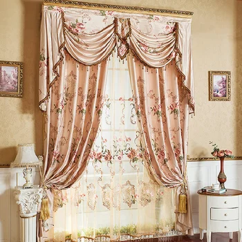 

Diane European Garden Pink Curtains for Living Room Windows Luxury Wedding Drapes Embroidered Curtains for Bedroom Valance