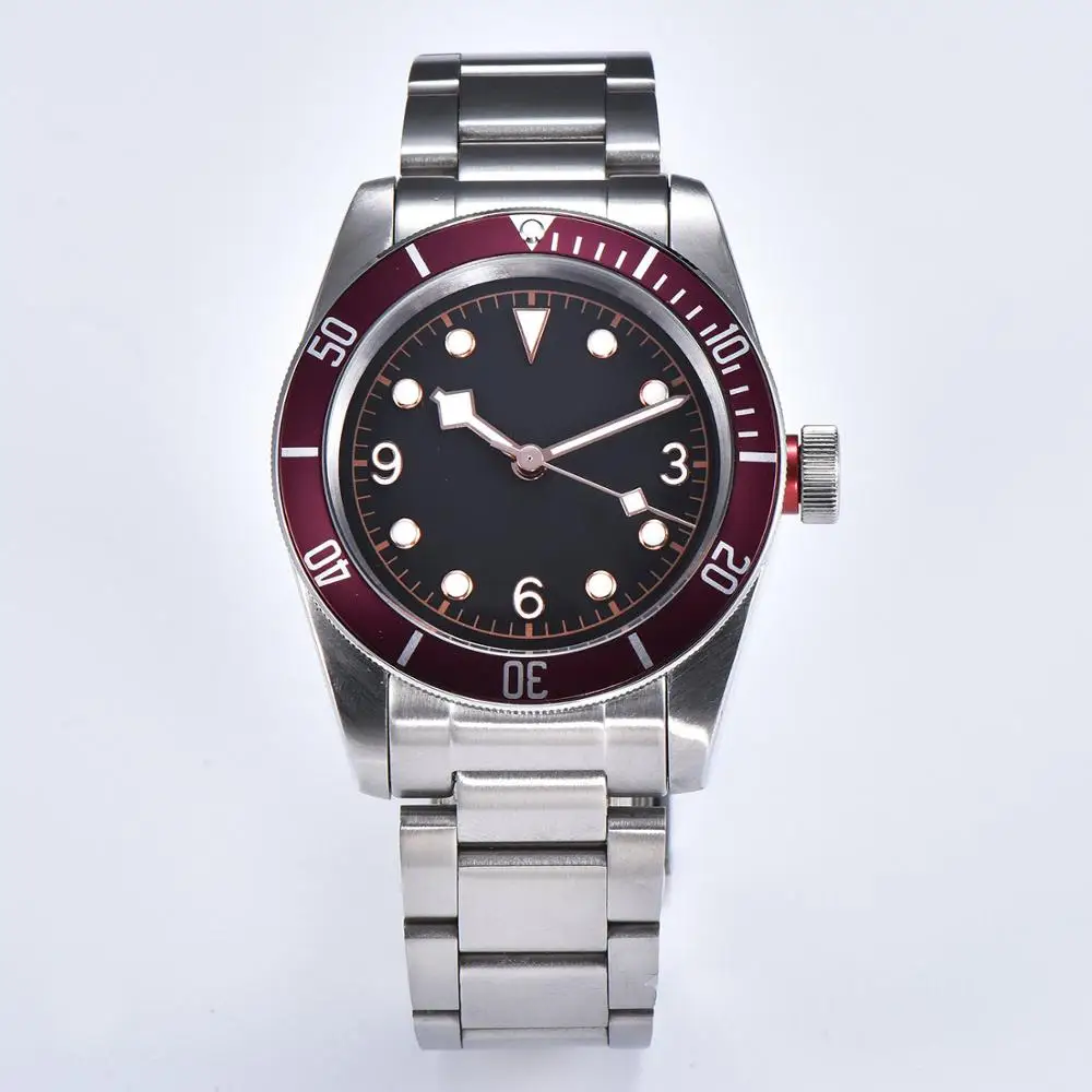 

wristwatch automatic mens watches 41mm network Mineral glass luminous hands 316L steel case red bezel T-21013