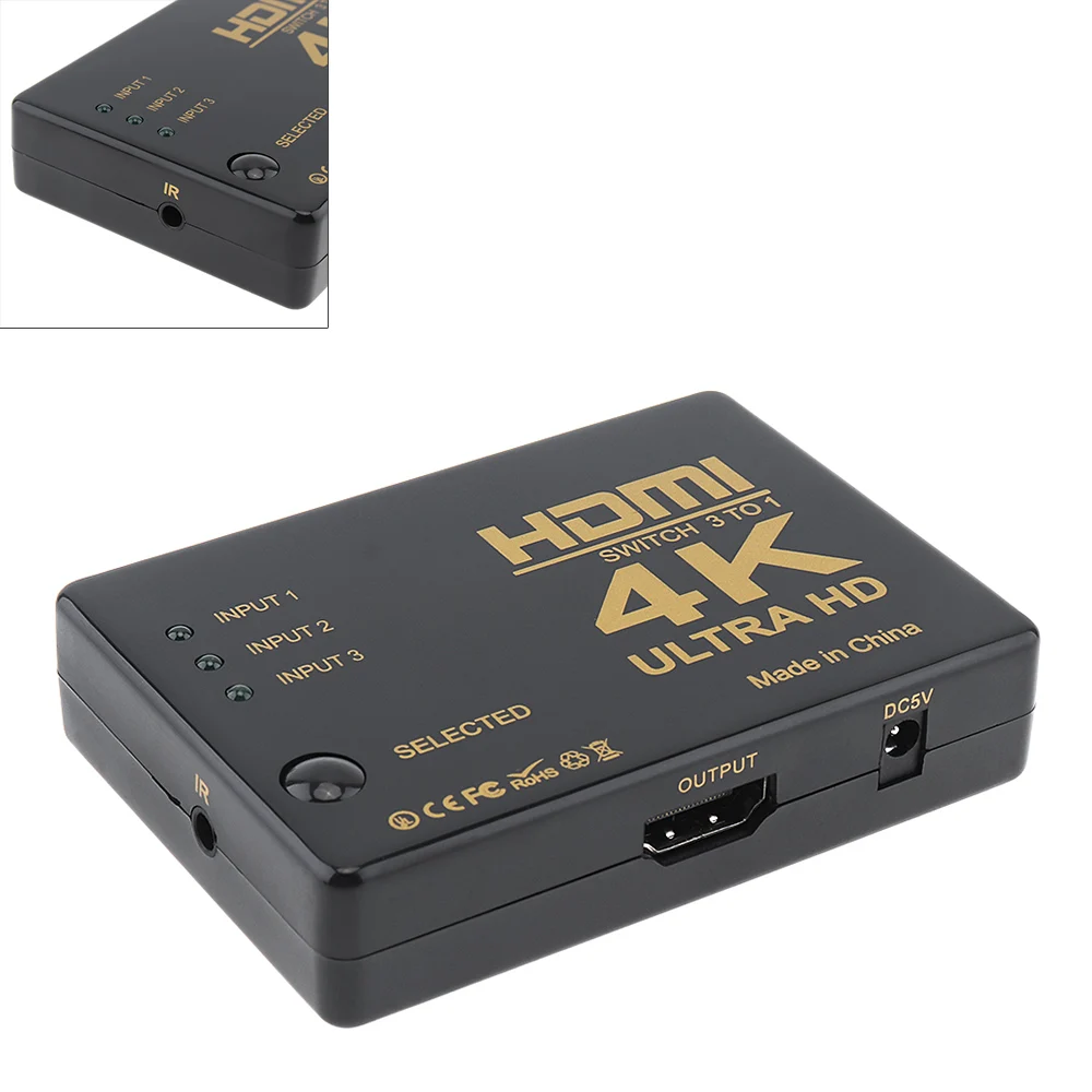 4K Ultra HD HDMI переключатель 3 в 1 коммутатор сплиттер коробка конвертер адаптер подходит для Xiaomi/DVD/HDTV/Xbox/PS3/PS4/