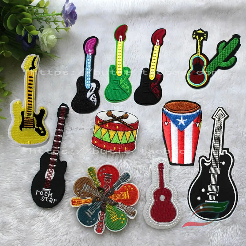 

Embroidered guitar color drum A524 back tape posted rockstar clothes patch stickers music theme badge