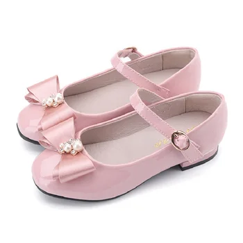 

Princess Bow Pearl Little Girl Dress Shoes For Flats Kids Big Gir Party School Children Leather Shoes 4 5 6 7 8 9 10 11 12 Years