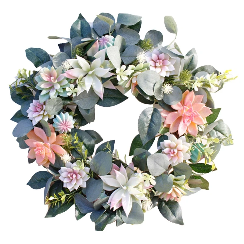 

Artificial Wreath Hanging Door Ornament Succulent Fake Flower Floral Garland Christmas Home Garden Decoration