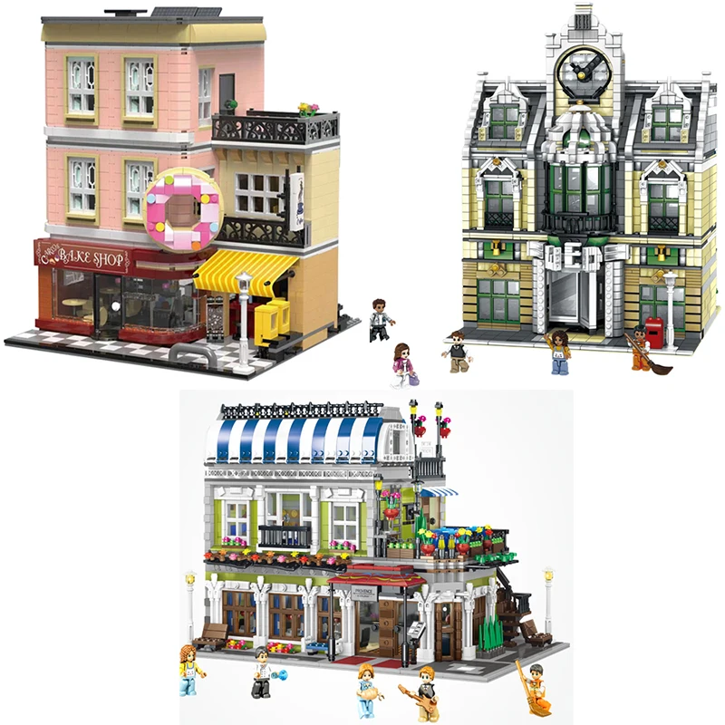 

For GSBAN MOC Creator City Streetview European Mall Romantic restaurant Dessert shop Figures Model Building Block Toy Children