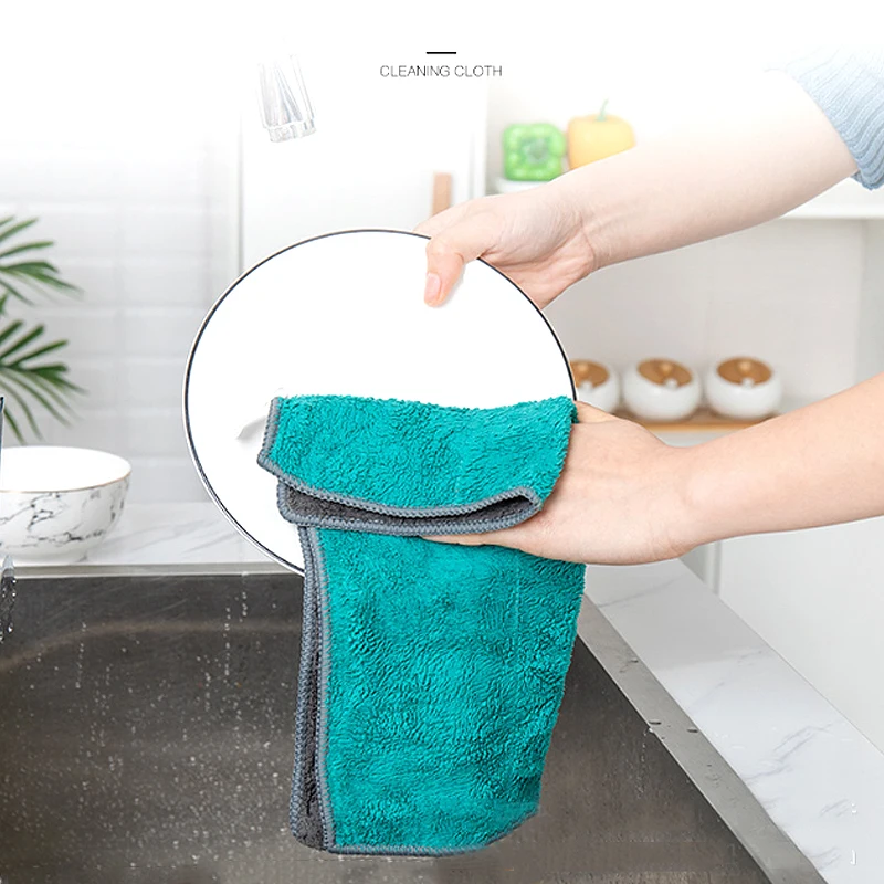 Coral velo toalha de cozinha pano macio ferramentas limpeza do agregado familiar prato toalha pano microfibra acessórios da cozinha pano de limpeza