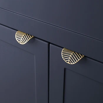 Leaf Shape Furniture Kitchen Wardrobe Drawer Pull Knob Brass Door Handle Cabinet Pulls