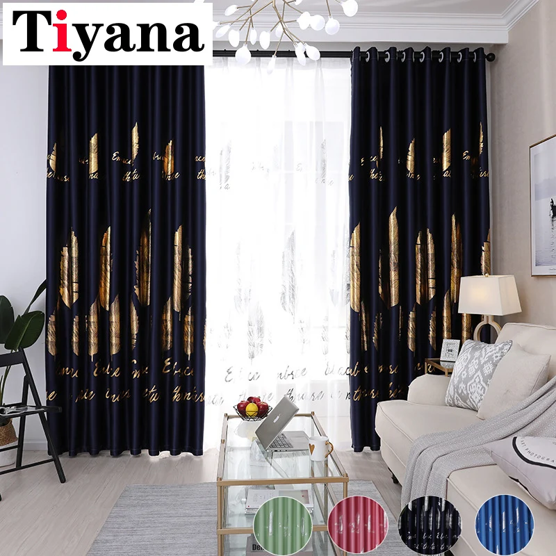 

Tiyana Gold Leaves 95% Shade Blackout Curtains For Living Room Bedroom ShinyThick Window Drapes For Kids cortinas de sala HP81X