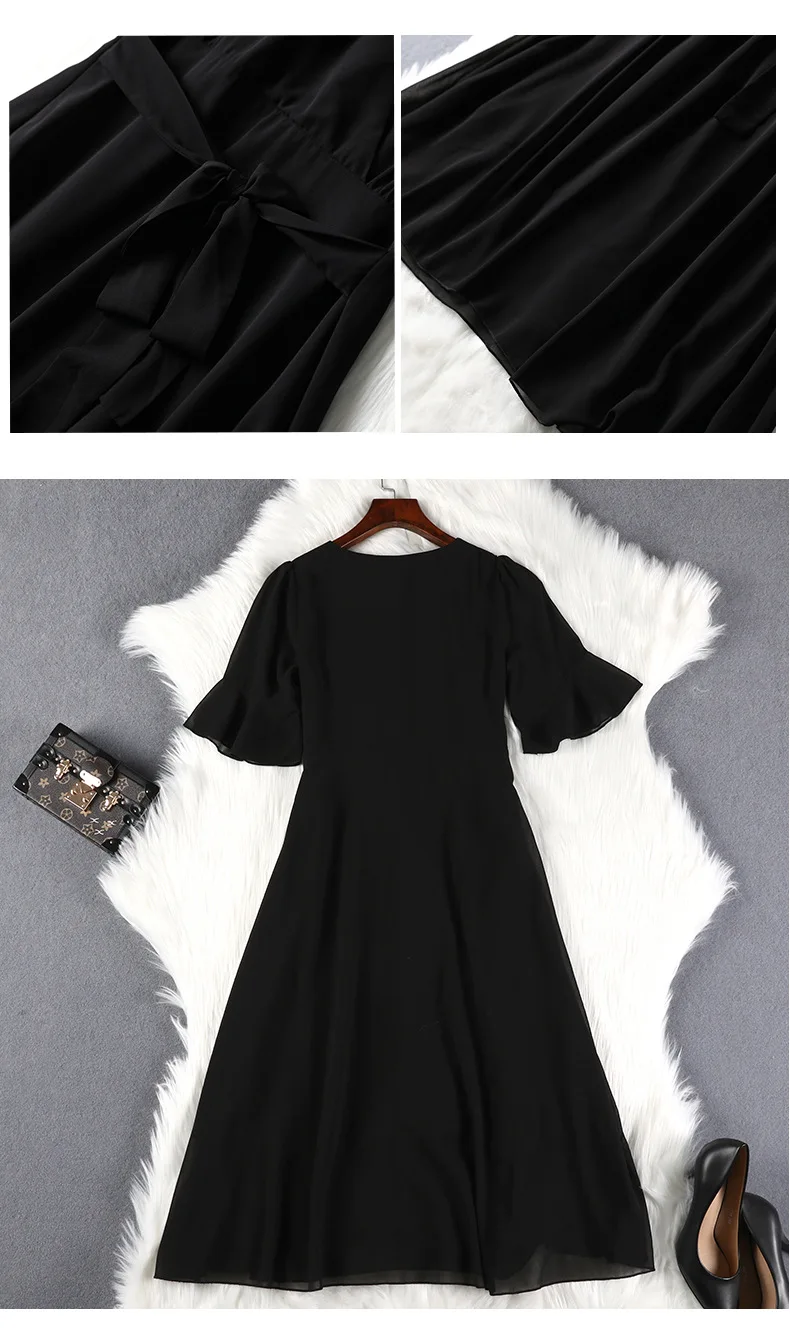Lan Mu Square New Style Large Size Dress Summer Chubby Sister Size Western Style Slimming Chiffon Dress 10403