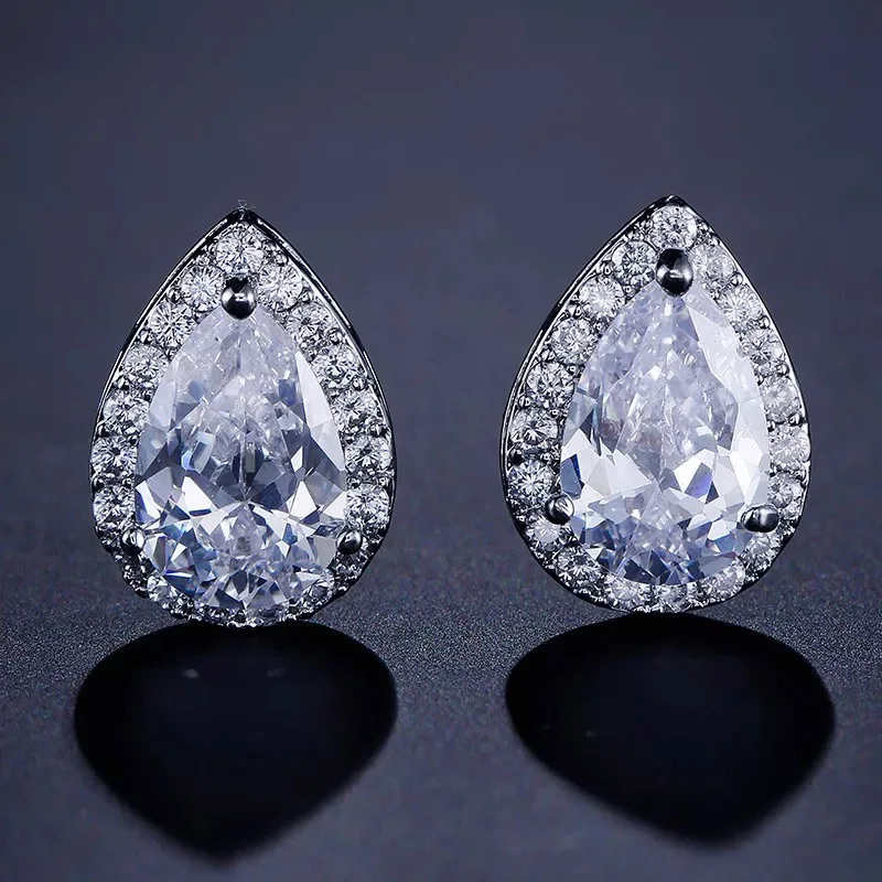 

S23 Elegant 925 Sterling Silver Water Drop Earrings 5A NSCD Stone Center Stone 3carat Earrings For Wedding Jewelry