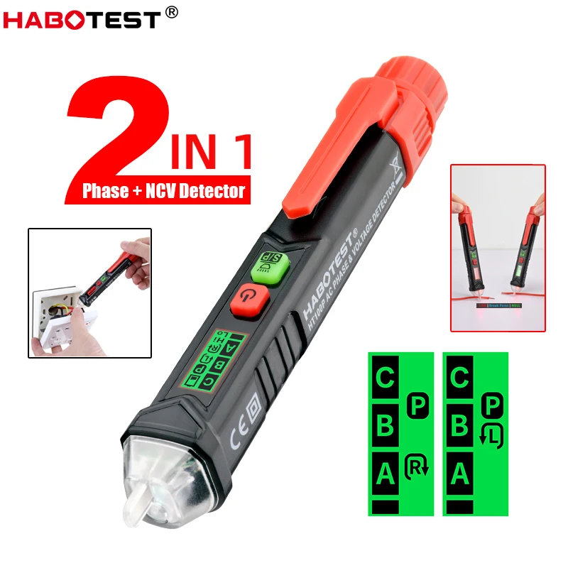 

HABOTEST HT100P Upgraded Version NO CONTACT Voltage AC 1000V phase Detector Pen Frequency Test With FLASHLIGHT LIGHT ALARM