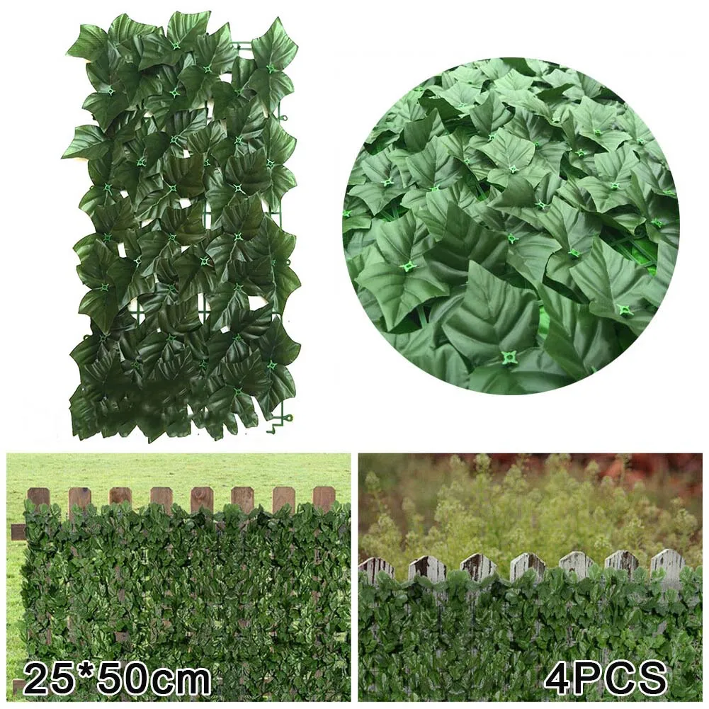4PCS Artificial Hedge Panels Garden Fence Wall Landscaping Privacy Screen Mesh Trellis Home Outdoor Decor 25*50CM