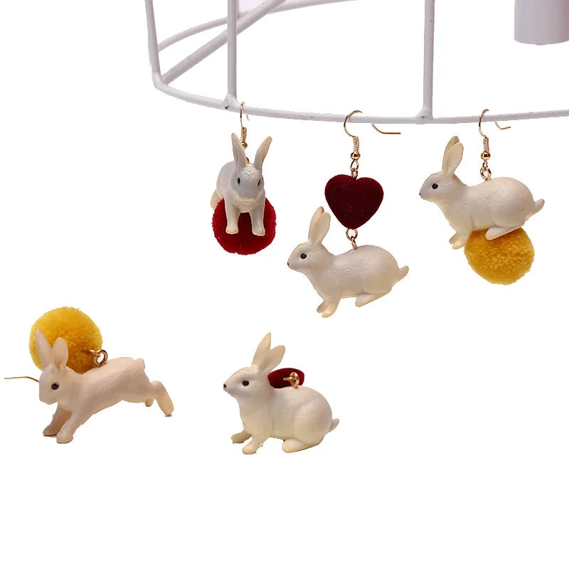1 пара очаровательных висячих сережек с кроликом в форме сердца и животных