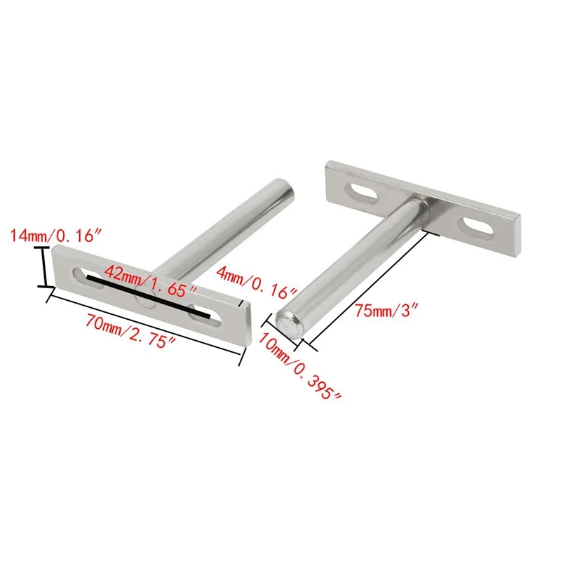 4pcs 10mm x 70mm Metal Hidden Concealed Invisible Shelf Support- 3 Inch Hardened- Low Profile Blind Mounts for wall ShelvingBr