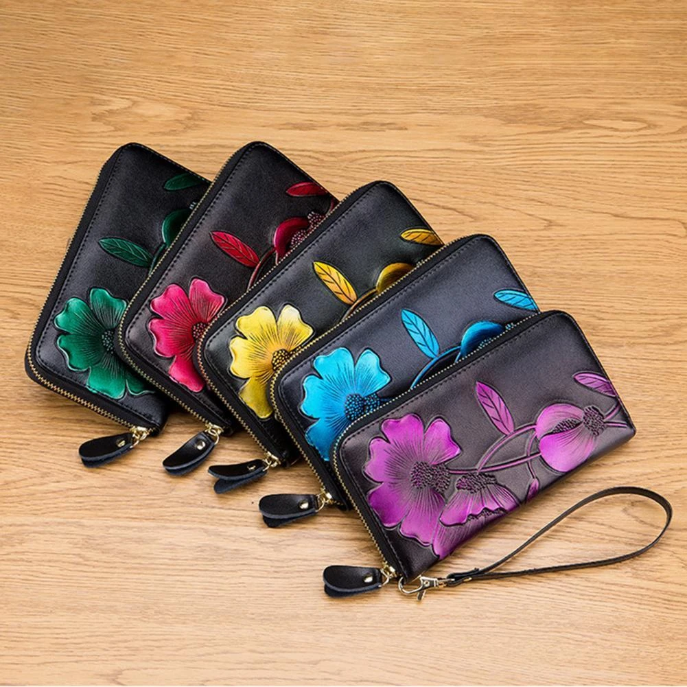 Cartera de gran capacidad mujer, billetera con múltiples ranuras para tarjetas, con forma de bloque de flores, de piel sintética, RFID, multiusos, para comprar|Carteras| - AliExpress