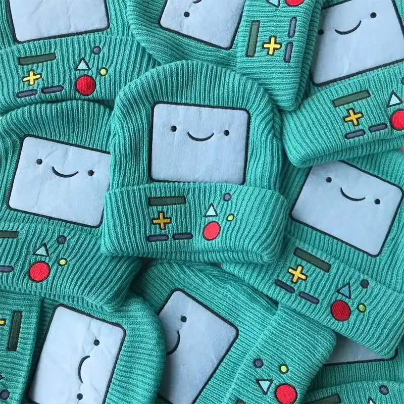 

Winter Cute Cartoon Women's Knitted Hat Lolita Hottie Beanie Game Boy Style Kawaii BMO Warmth Wool Hat Smiling Cold Cap