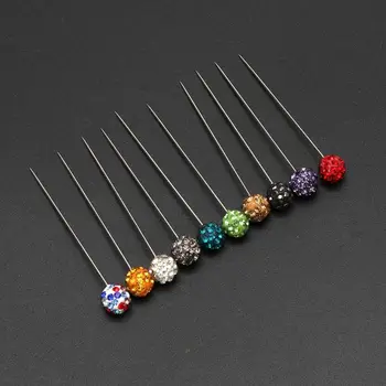 

30Pcs Muslim Hijab Scarf Safety Pins Crystals Ball Brooches Straight Head Pins