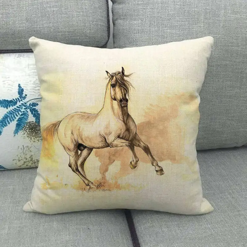 8 45cm*45cm watercolor horse head design linen/cotton throw pillow covers couch cushion cover home decor pillow - Цвет: 8