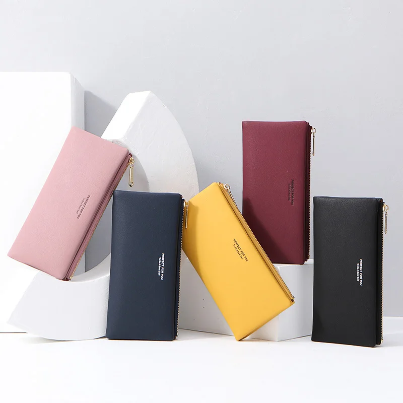 WEICHEN Soft Leather Women Wallets Purse Card Holder Zipper Phone Pocket Long Wallet Carteira Portfel Forever Young Female Purse