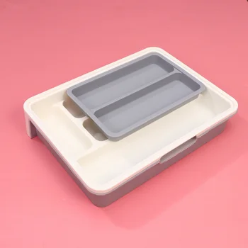 

Tableware Storage Holder Cutting Tool Chopstick Spoon Box Kitchen Drawer Type Box (Grey)