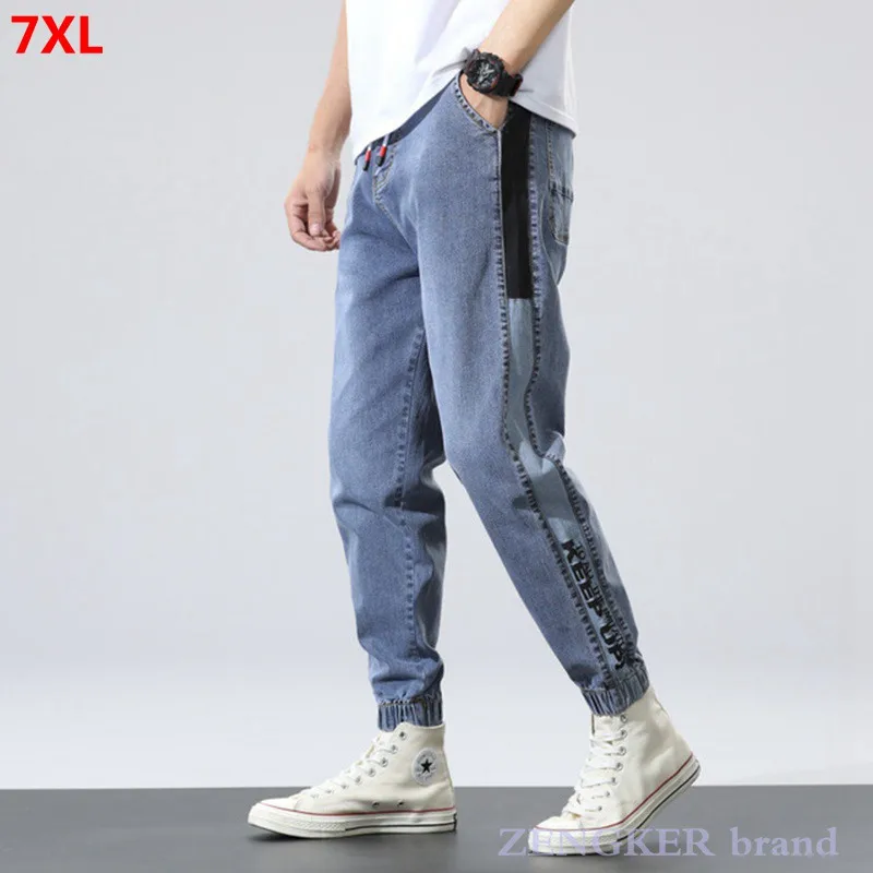 Pantalones vaqueros de cintura elástica hasta el tobillo para hombre, Jeans de retales de talla grande 5XL6XL7XL de primavera