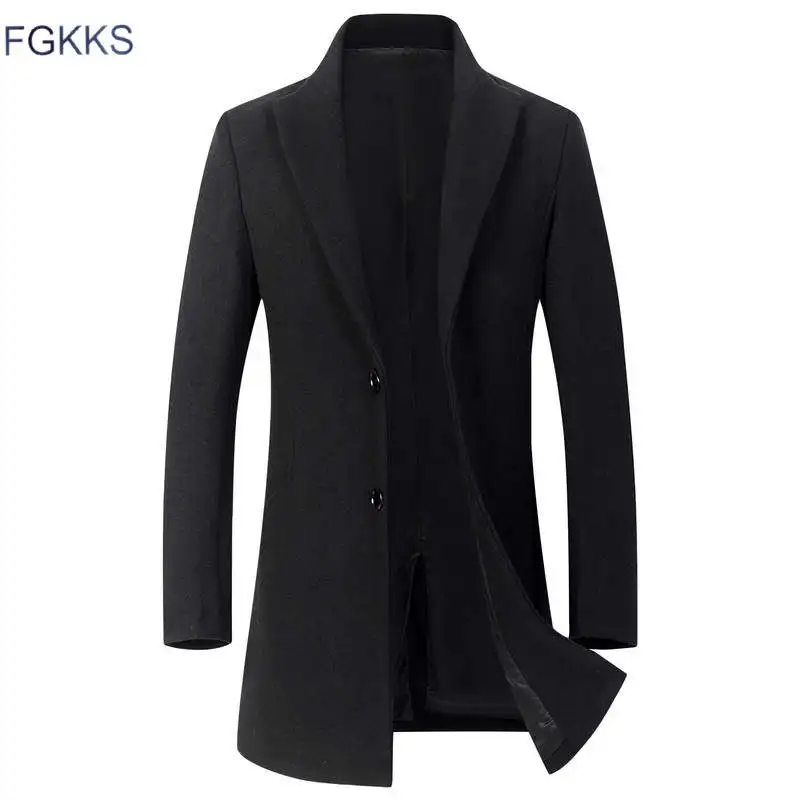 FGKKS Brand Men Winter Wool Blend Coat Men's New Fashion Warm Thick Woolen Coat Slim Fit Solid Color Male Trench Coat FGKKS Brand Men Winter Wool Blend Coat Men's New Fashion Warm Thick Woolen Coat Slim Fit Solid Color Male Trench Coat