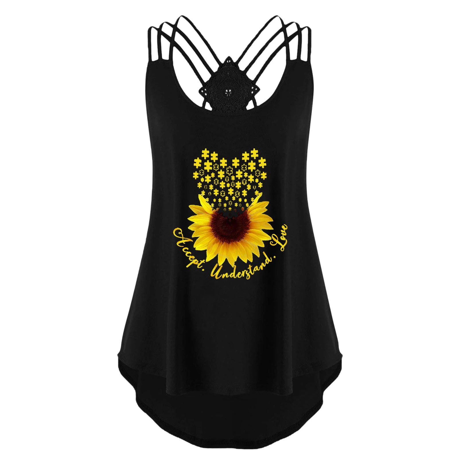 Womens Backless Shirts Ladies Summer Verano Mujer Sunflower Printing Sleeveless Bandages Vest Top Strappy Tank Tops Clothing New Tank Tops Aliexpress