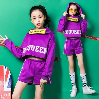 

Children'S Day Jazz Dance Costume Street Dance Set Purple Hip Hop Clothes Jazz Girls Dance Show School Performance Wear VDB970