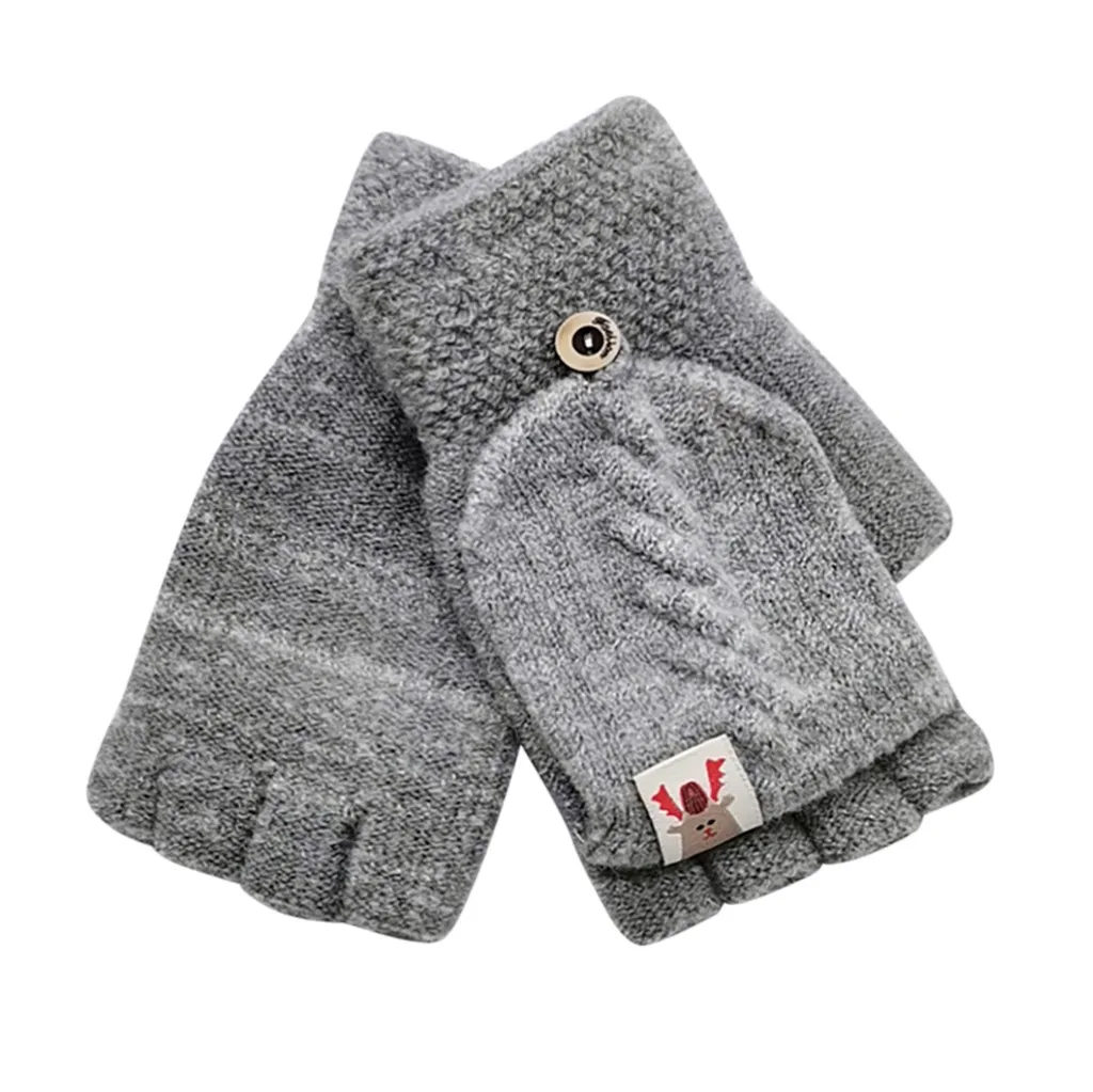 Варежки для новорожденных, без пальцев, Детские Зимние теплые вязаные флисовые варежки, перчатки Gant Enfant перчатка для режущихся зубов - Цвет: Gray