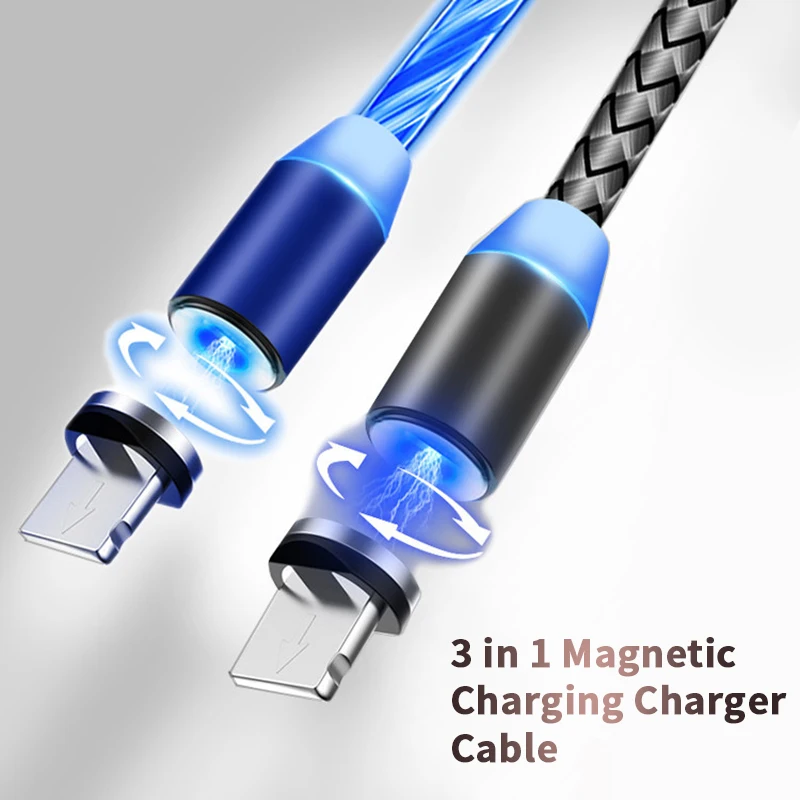 Магнитный зарядный светодиодный кабель Micro usb type C 2A для быстрой зарядки и передачи данных для мобильных телефонов