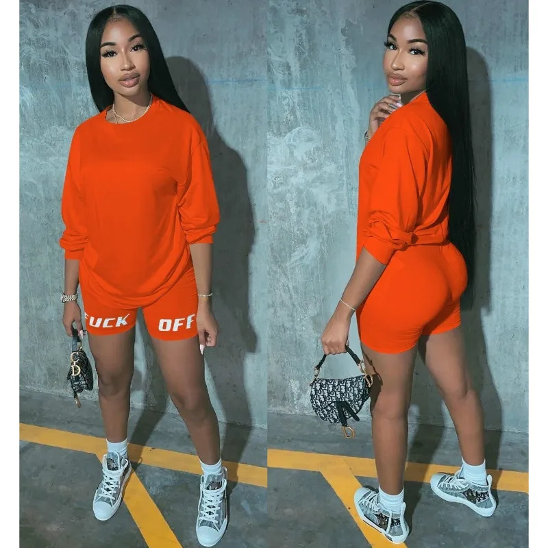 

2020 Women Sports Suit Long Sleeve Tops High Waist Short Pants Workout Tracksuit Summer Outfit Women Clothes Set