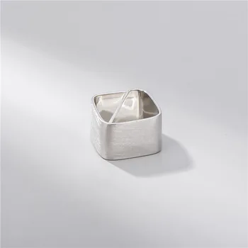 

Sodrov S925 sterling silver square brushed ring men and women European and American fashion simple cold wind geometric open ring