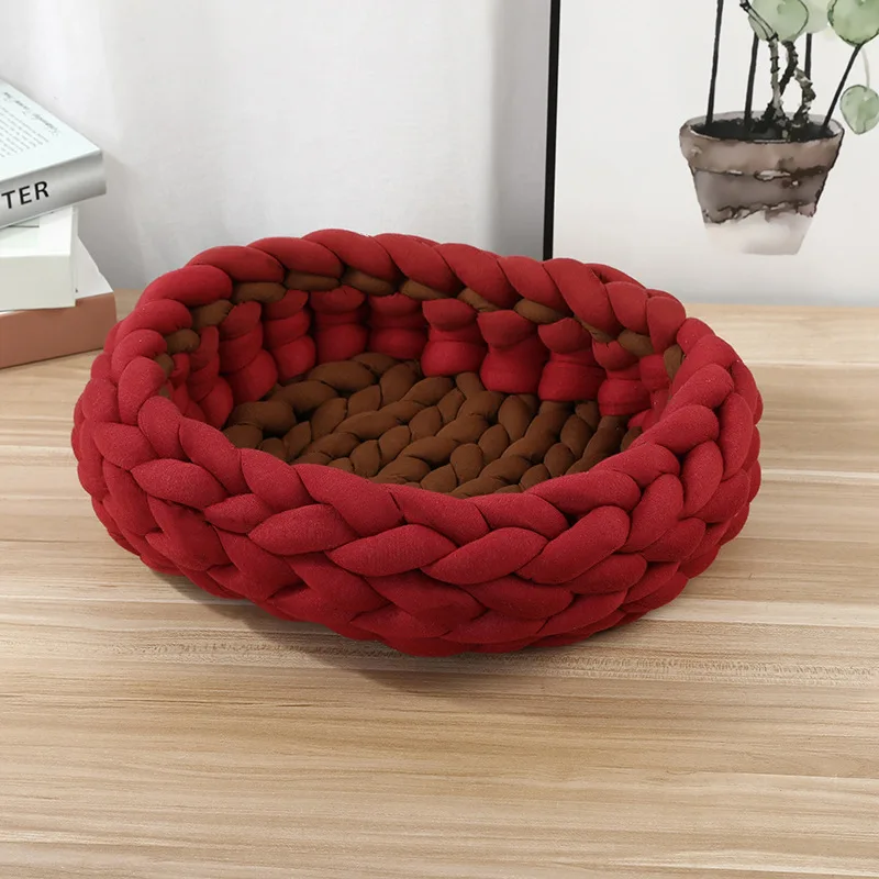 Красный Smartpet ручной вязки лежанки для кошек пещера теплые мягкие маленькие собаки Конура для щенка кровать котенка корзина спальный мешок Съемный DIY Дом для домашних животных - Цвет: Красный