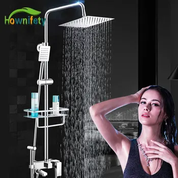 

Chrome Bath Shower Set Hot Cold Mixer Faucet Rainfall Shower Head and Hand Shower Bathroom Modern Shower Systems Kit