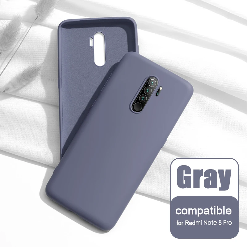 for Note8Pro Gray Чехол для Xiaomi Redmi Note 8/Note 8 Pro жидкий силиконовый мягкий чехол для Redmi Note 8 задняя крышка и закаленное стекло - Цвет: for Note8Pro Gray