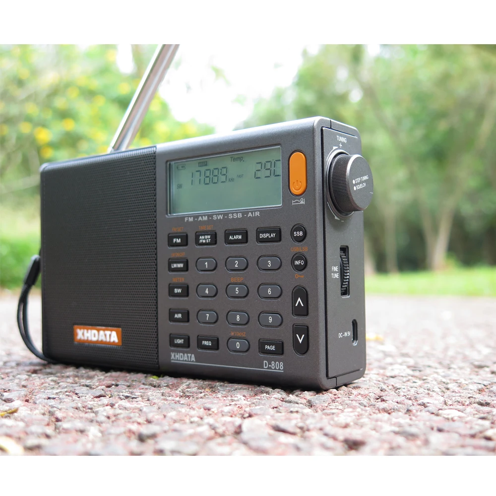 

D-808 Gray Portable Radio High sensitivity and Deep Sound FM Stereo Multi Full Band with LCD Display, Alarm,temperature