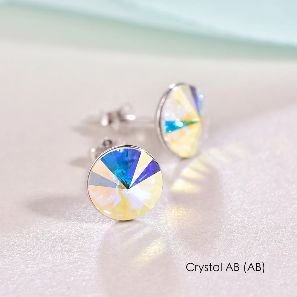 Серьги с кристаллами Swarovski, 925 пробы, серебряные, круглые серьги для женщин, новые модные серьги-гвоздики, свадебные, офисные, ювелирные изделия - Окраска металла: Crystal AB