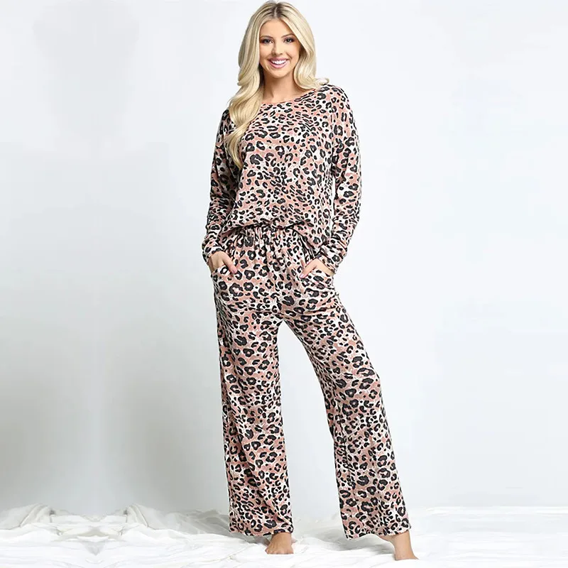

Leopard Sweatshirts Top 2 Piece Sets Women Fashion Autumn Winter Plaid Outfits 2020 New Causal Home Trousers Set