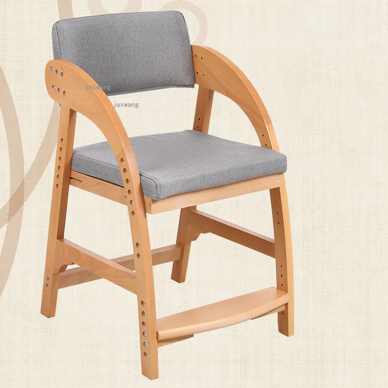 Solid Wood Children's Learning Lift Chair Student Study Writing Armchair Adjustable Baby Dining Chairs Kids Home Backrest Chair