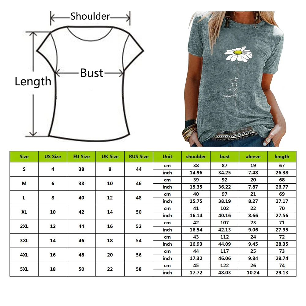 CYSINCOS Women Flower T-shirts Lady Fashion Short Sleeve Clothes Summer Shirt Top Tee O Neck Female Ladies Womens Tee T-Shirt